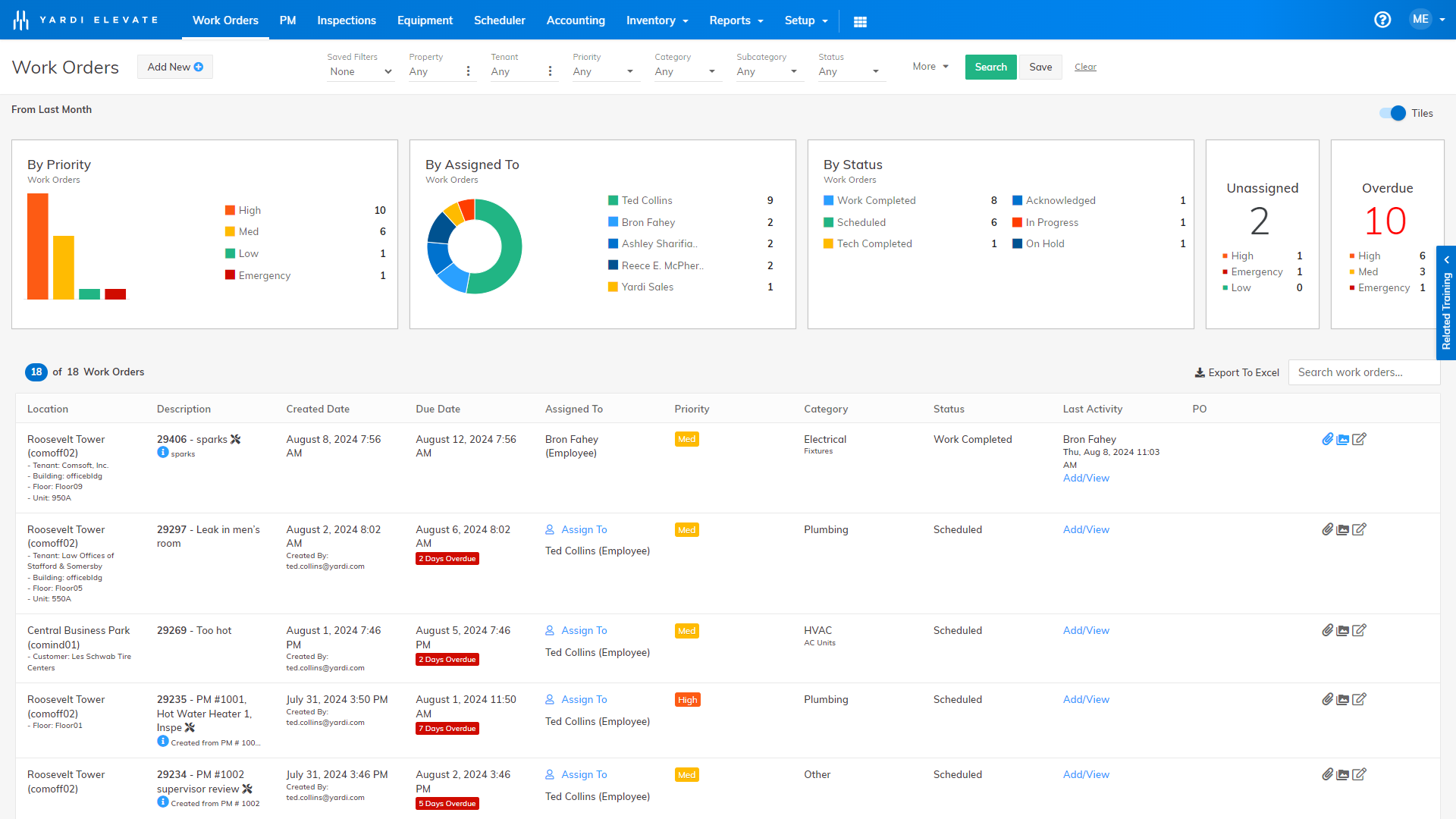 screenshot of Yardi Facility Manager
